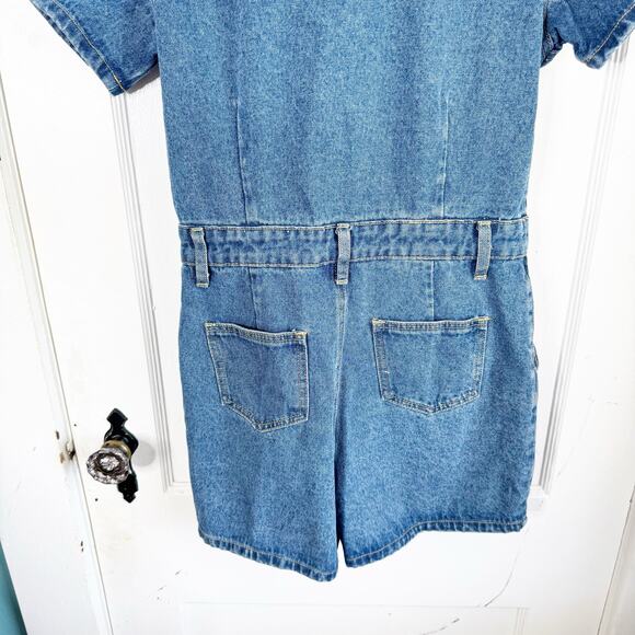 Lioness Denim U Know What’s Up Romper Micro Shorts Streetwear Baddie NEW Medium - Picture 12 of 12